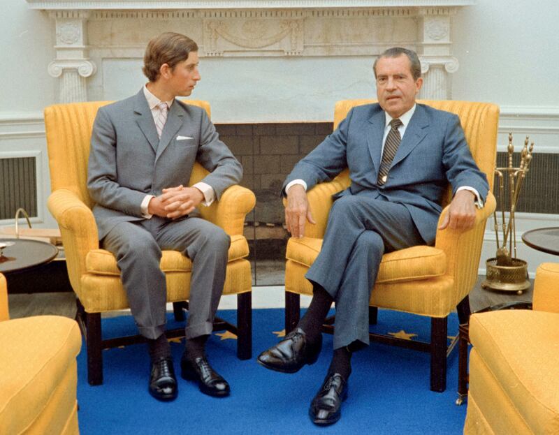 President Richard Nixon with King Charles III, who was the Prince of Wales at the time, in the Oval Office of the White House in 1970. Photo: White House