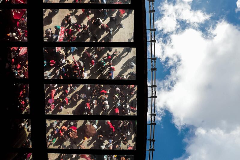 Members of the Roofless Workers' Movement participate in a protest over housing in Sao Paulo, Brazil on January 31, 2018. Fernando Bizerra Jr. / EPA