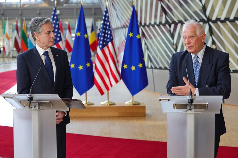 Josep Borrell, right, held talks with US Secretary of State Antony Blinken in Brussels. EPA