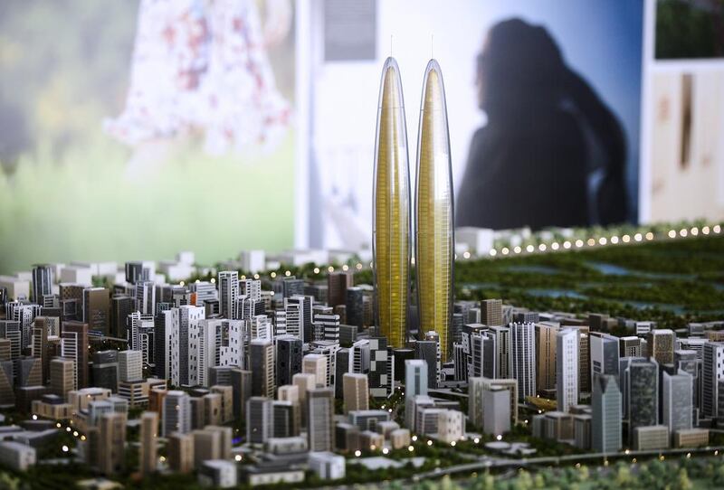 Above, a maquette of the twin towers that will be built within the Dubai Creek Residences development. Upon completion they would be the tallest twin towers in the world. Lee Hoagland / The National
