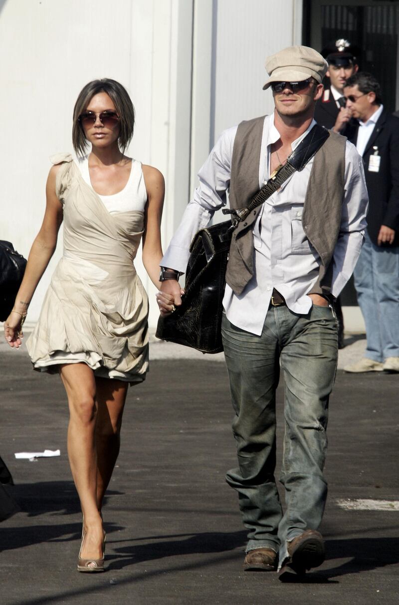 VENICE, ITALY - SEPTEMBER 07:  Victoria and David Beckham arrive during the ninth day of the 63rd Venice Film Festival on September 7, 2006 in Venice, Italy.  (Photo by Pascal Le Segretain/Getty Images)