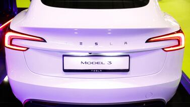 Tesla Model 3 on display at the Everything Electric exhibition in London. Reuters