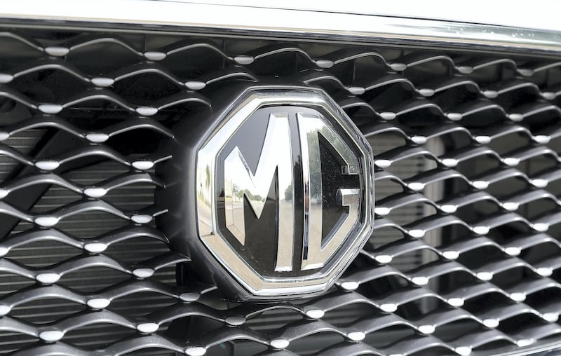 ABU DHABI , UNITED ARAB EMIRATES , APRIL 22 - 2018 :- Signage of the MG on the front grill of the MG ZS SUV in Abu Dhabi. ( Pawan Singh / The National ) For . Story Arts & Life. by Adam Workman