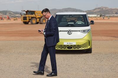 Thomas Schmall, head of technology at Volkwagen, during an event at the construction site of the PowerCo Gigafactory in the Sagunto district of Valencia, Spain. Photo:Bloomberg