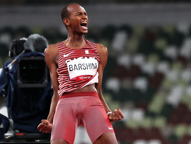 Essa Mutaz Barshim of Qatar shared the men's high jump gold medal with Gianmarco Tamberi of Italy.