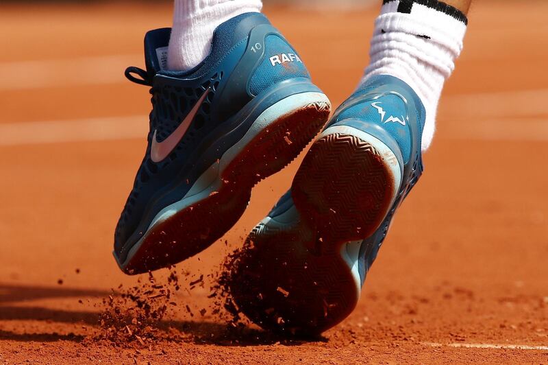 Rafael Nadal of Spain serves during a practice session ahead of the French Open at Roland Garros  in Paris, France. Cameron Spencer / Getty Images