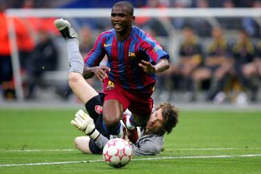 The defining moment of the 2006 Champions League final as Arsenal goalkeeper Jens Lehmann takes down Barcelona striker Samuel Eto'o. Lehmann received his marching orders and Arsenal played for more than 70 minutes with 10 men. Reuters