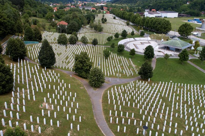 The Memorial Centre in Potocari near Srebrenica, Bosnia and Herzegovina. Picture taken with a drone on July 6, 2020. Reuters