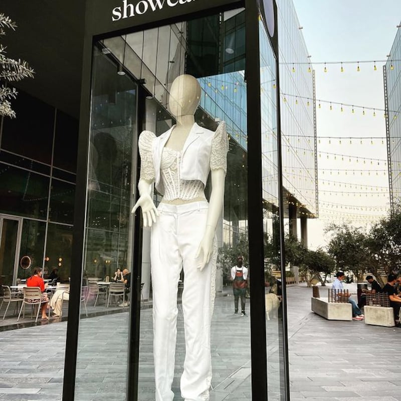 A look comprising a corset, bolera jacket and fitted trousers by Atelier Ignacio on display in Dubai Design District. Photo: Atelier Ignacio / Instagram