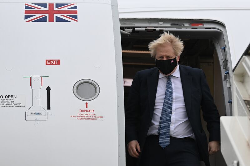 Boris Johnson arrives at Brussels Airport in Belgium for the meeting. PA
