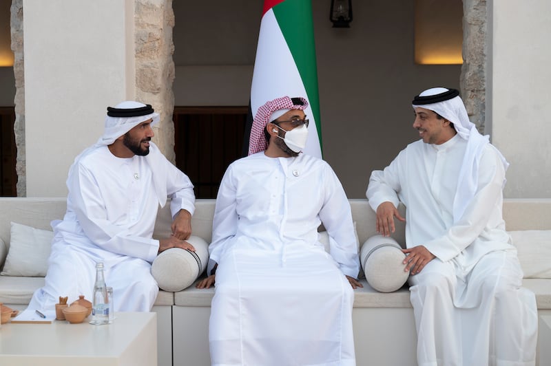Sheikh Nahyan bin Zayed, chairman of the board of trustees of Zayed bin Sultan Al Nahyan Charitable and Humanitarian Foundation, Sheikh Tahnoon bin Zayed, National Security Adviser, and Sheikh Mansour bin Zayed, Deputy Prime Minister and Minister of Presidential Affairs, attend the group wedding.