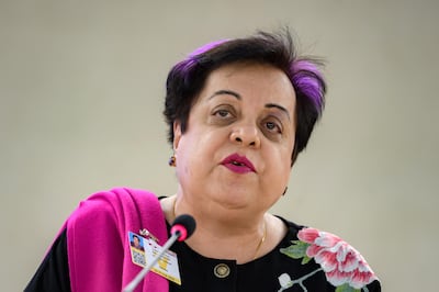 Minister for Human Rights of Pakistan Shireen Mazari delivers a speech at the UN Human Rights Council's main annual session on February 25, 2020 in Geneva. (Photo by Fabrice COFFRINI / AFP)