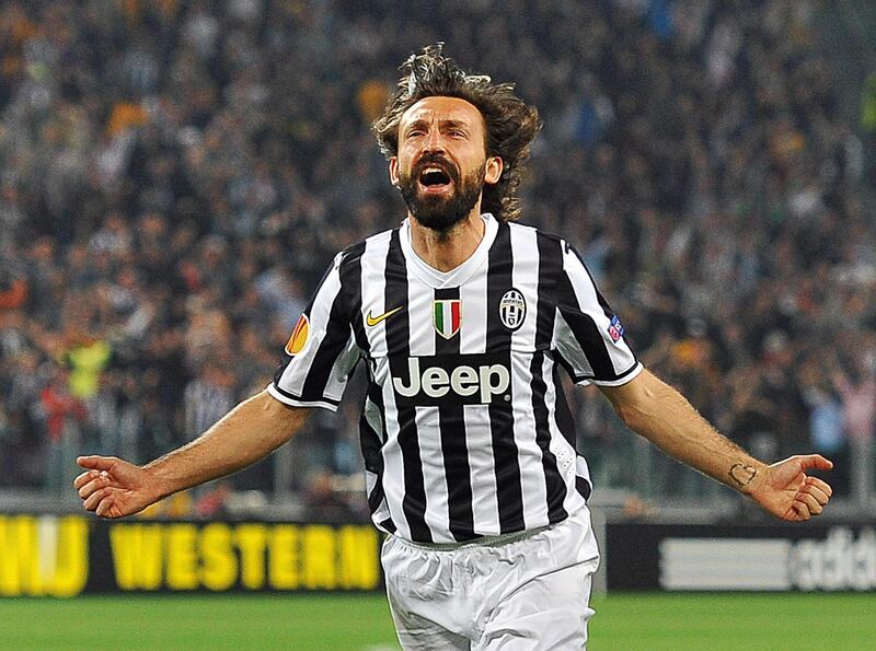 Andrea Pirlo celebrates after scoring against Lyon in 2014. EPA