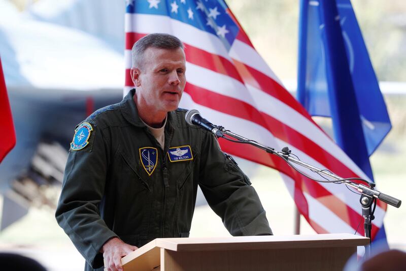 U.S. Air Forces in Europe Commander Tod D. Wolters speaks during NATO Baltic air policing mission takeover ceremony in Siauliai, Lithuania August 30, 2017. REUTERS/Ints Kalnins