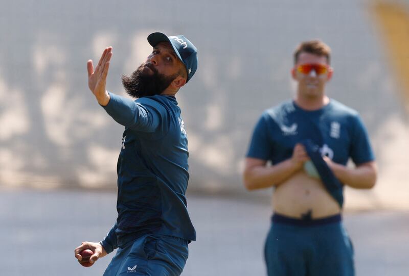 Moeen Ali bowls during England's practice session. Reuters