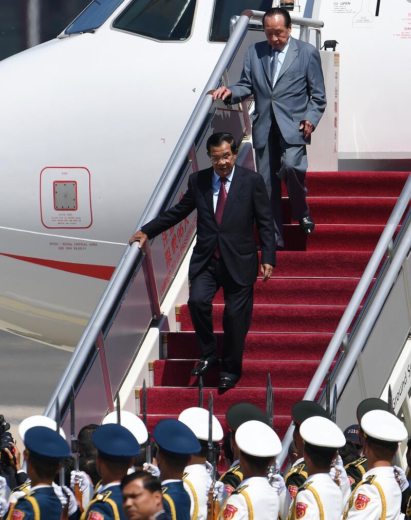 Cambodia's Prime Minister Hun Sen arrives at Beijing airport to attend the Belt and Road Forum in the Chinese capital on April 25, 2019  in Beijing, China. Getty Images
