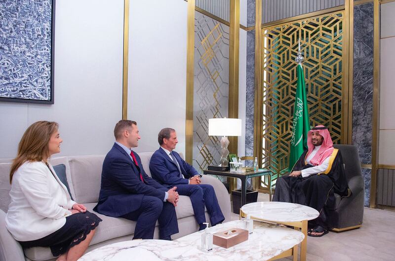 Saudi Arabia's Crown Prince Mohammed bin Salman speaks to the visiting delegation from the US Congress. Saudi Press Agency
