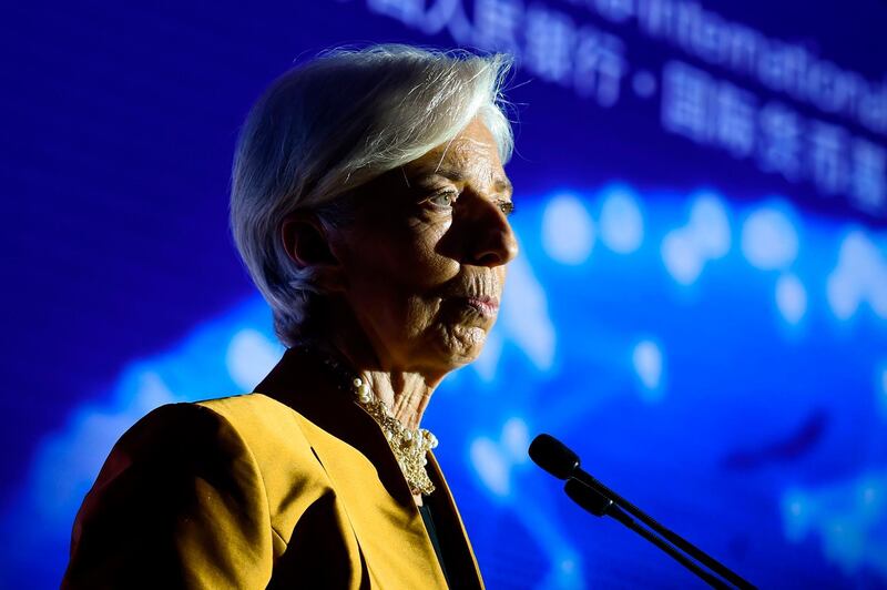 Managing Director of the International Monetary Fund (IMF) Christine Lagarde speaks at the Joint People's Bank of China-International Monetary Fund High-Level Conference in Beijing on April 12, 2018. / AFP PHOTO / WANG ZHAO
