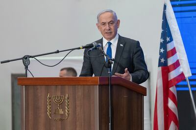 Israeli Prime Minister Benjamin Netanyahu gives a speech. AP Photo