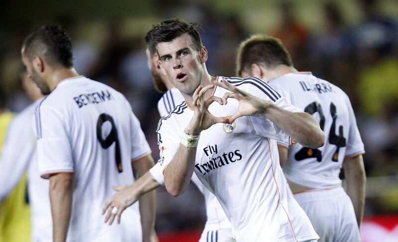 Gareth Bale celebrates after scoring on his Real Madrid debut against Villarreal in 2013. AP