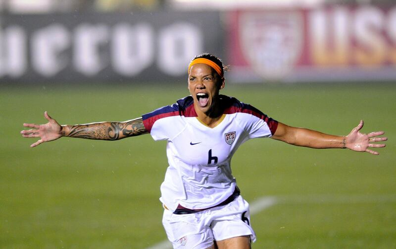 Natasha Kai #6 of the U.S. Women's National Team celebrates after scoring a goal against the Australian Women's National Team in the 36th minute of an international friendly match April 27, 2008 at WakeMed Soccer Park in Cary, North Carolina.  Grant Halverson/Getty Images/AFP    == FOR NEWSPAPERS, INTERNET, TELCOS & TELEVISION USE ONLY == 