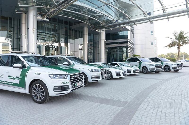 Two Audi R8s are the latest supercars to join Dubai Police’s fleet. Photo courtesy Grayling