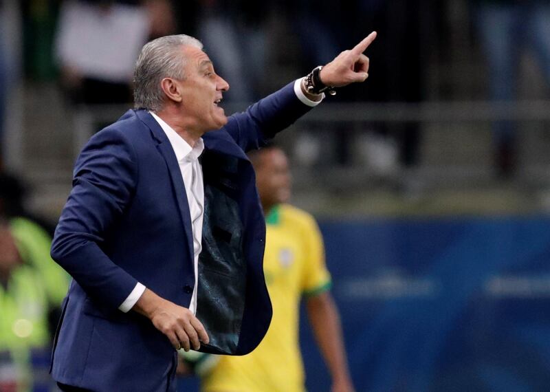 Brazil coach Tite gestures. Reuters