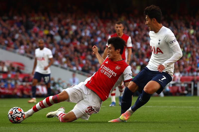 Takehiro Tomiyasu - 8: Caught out of position as Son found space down the Gunners’ right to force save out of Ramsdale. But that was rare blemish from impressive Japanese full-back who is enjoying Premier League life at the moment. Getty