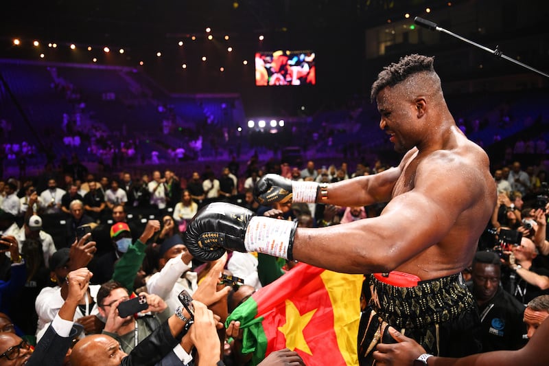 Francis Ngannou takes in the applause from the crowd after his fight with Tyson Fury. Getty