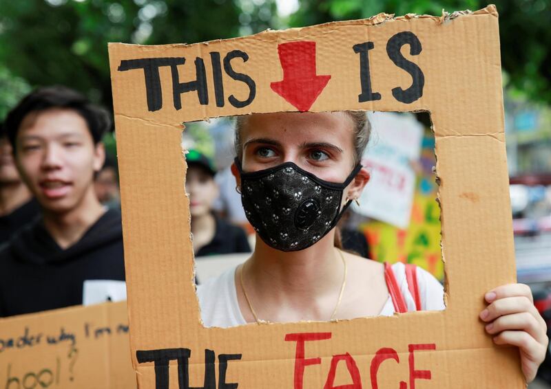 An environmental activist participates in a Global Climate Strike in Bangkok. Reuters