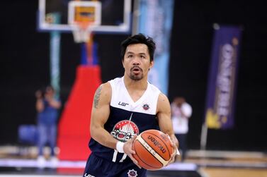  Manny Pacquiao taking part in a Maharlika Pilipinas Basketball League event at Hamdan Sports Complex in Dubai. Chris Whiteoak / The National