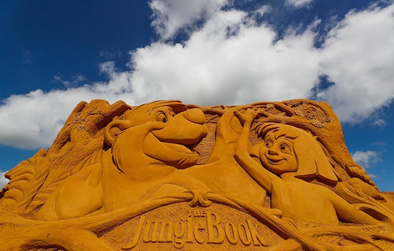 A sand sculpture from 'The Jungle Book' is seen during the Sand Sculpture Festival. Yves Herman / Reuters