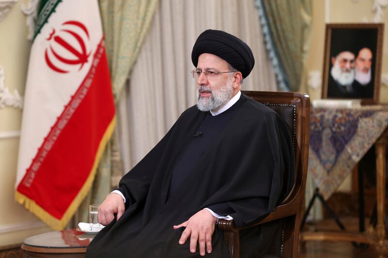 President Ebrahim Raisi speaks in a live televised interview with state-run TV. AP