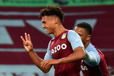 epa08721067 Aston Villaâ€™s Ollie Watkins celebrates his third goal during the English Premier League match between Aston Villa and Liverpool FC in Birmingham, Britain, 04 October 2020. EPA/Rui Vieira / POOL EDITORIAL USE ONLY. No use with unauthorized audio, video, data, fixture lists, club/league logos or 'live' services. Online in-match use limited to 120 images, no video emulation. No use in betting, games or single club/league/player publications.