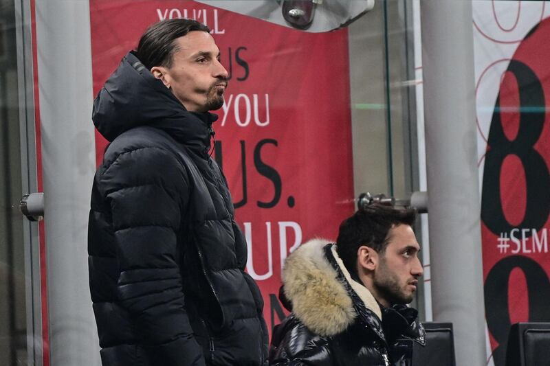 AC Milan's Swedish forward Zlatan Ibrahimovic watches the action from the sidelines. AFP