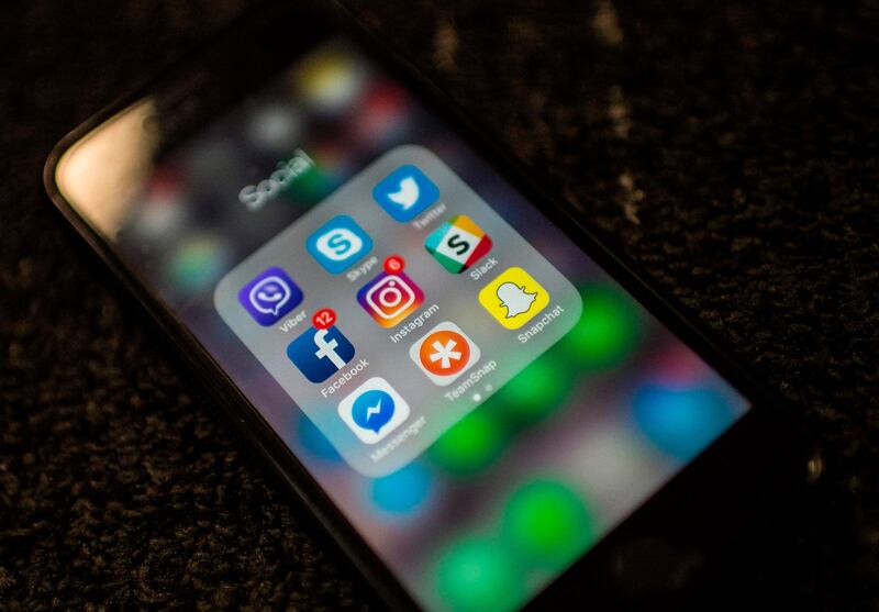 (FILES) In this file photo taken on March 21, 2018 Social Network applications including Facebook, Instagram, Slack, Snapchat, Twitter, Skype, Viber , Teamsnap and Messenger, are on display on a smartphone in Washington DC.
Facebook said April 4, 2018 it is updating its terms on privacy and data sharing to give users a clearer picture of how the social network handles personal information.The move by Facebook follows a firestorm over the hijacking of personal information on tens of millions of users by a political consulting firm which sparked a raft of investigations worldwide.
 / AFP PHOTO / Eric BARADAT