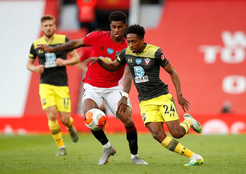 Kyle Walker-Peters - 5: A tough night for the right-back. Suffered a torrid first half after being dragged out of position as Rashford equalised and left for dead by Martial for the second. Booked after break for deliberate handball that stopped Rashford getting through on goal. Getty. Getty