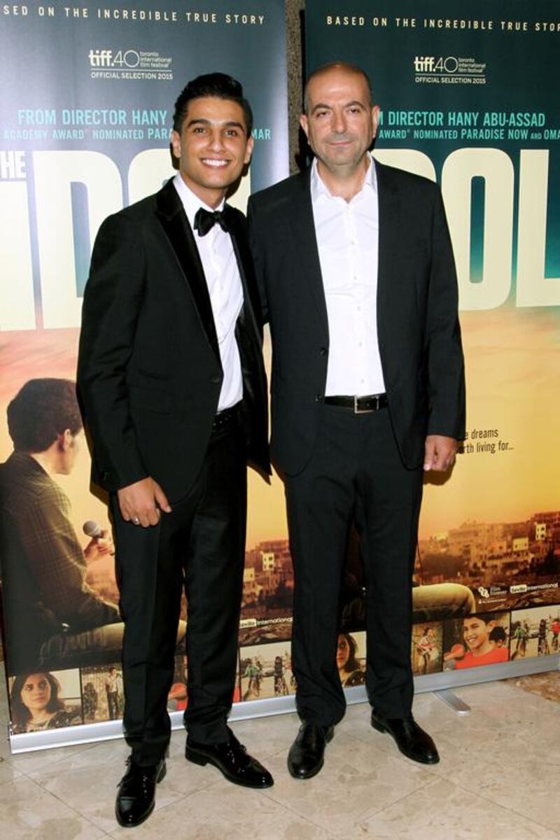Mohammad Assaf and director Hany Abu-Assad attend the World Premiere of Hany Abu-Assad’s The Idol at Toronto International Film Festival. Tommaso Boddi / Getty Images for DFI