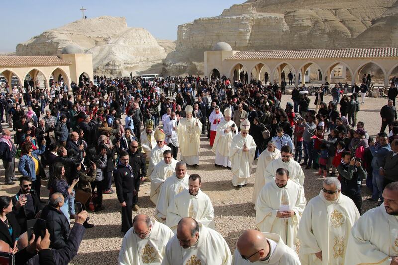 Members of the Catholic Church head to the Latin Church during the Jordan Catholic church annual pilgrimage, at the Baptism Site, Jordan Valley, some 60km Southwest of Amman, Jordan. Thousands of Jordanian Catholics headed to the place believed to be where John baptized Jesus Christ in the water of the Jordan River.  EPA