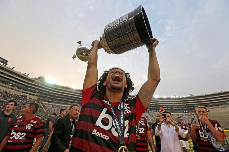 Flamengo's player Willian Arao celebrates after winning the Copa Libertadores final against River Plate. EPA