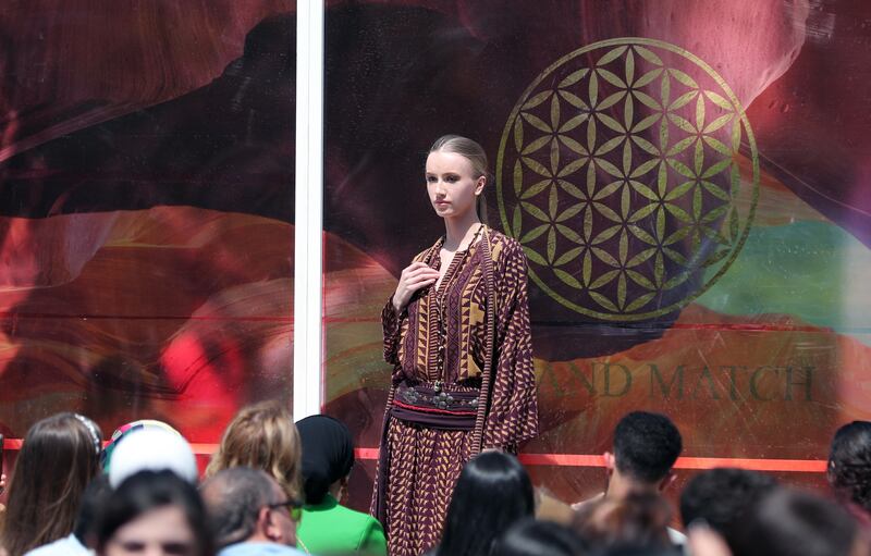 A model presents a creation by Egyptian fashion designer  Fahmy