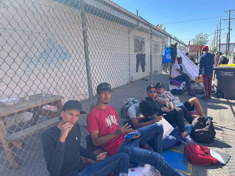 Victor Manuel, 22, left, with other migrants a day after arriving in El Paso