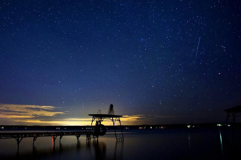 A meteor from the west side of Seneca Lake in Penn Yan, New York. Lauren Long / The Syracuse Newspapers via AP