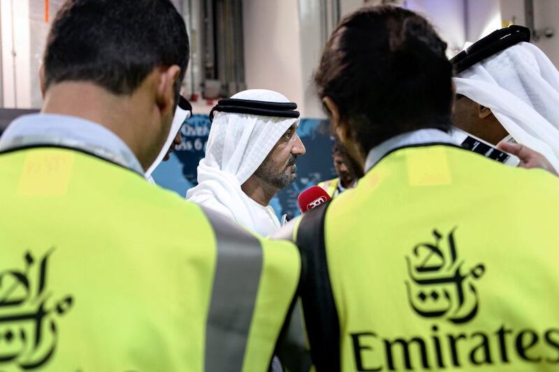 Sheikh Ahmed bin Saeed Al Maktoum, the chairman and chief executive of Emirates, <a href="http://www.thenational.ae/business/aviation/emirates-skypharma-officially-opened-at-dubai-international-airport--in-pictures#1">at the inaugural event of Emirates SkyPharma,</a> a Dh600 million cargo-handling extension with a special cool storage facility dedicated to pharmaceutical shipments. Reem Mohammed / The National