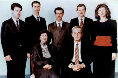 An Assad family in1985 – Back (L to R): Siblings Maher, Bashar, Bassel, Majd and Bushra Al Assad. Front: Anisa and Hafez Al Assad. The only survivors are Bashar, Maher and Bushra. AFP