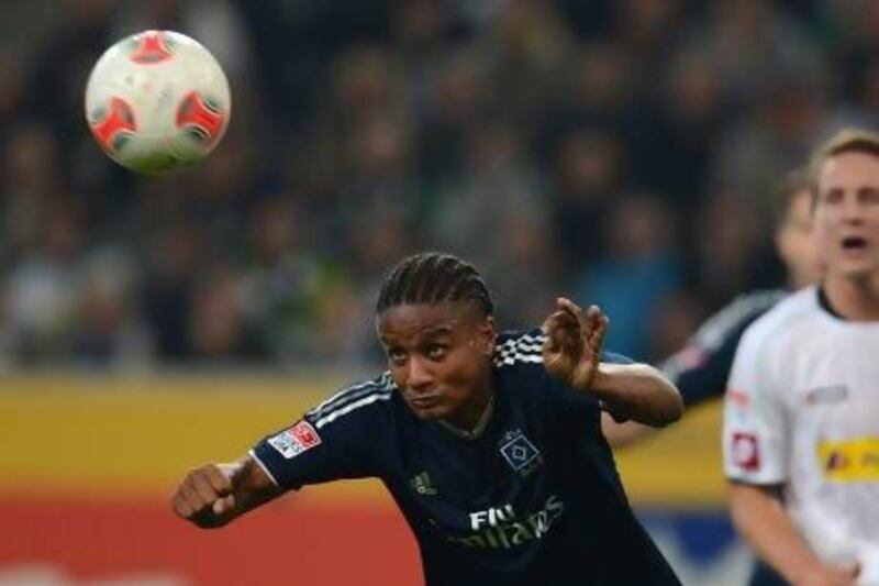 Hamburg's British defender Michael Mancienne reacts during the German first division Bundesliga football match VfL Borussia Moenchengladbach vs Hamburg SV in the western German city of Moenchengladbach on September 26, 2012. AFP PHOTO / PATRIK STOLLARZ

RESTRICTIONS / EMBARGO - DFL RULES TO LIMIT THE ONLINE USAGE DURING MATCH TIME TO 15 PICTURES PER MATCH. IMAGE SEQUENCES TO SIMULATE VIDEO IS NOT ALLOWED AT ANY TIME. FOR FURTHER QUERIES PLEASE CONTACT DFL DIRECTLY AT + 49 69 650050.