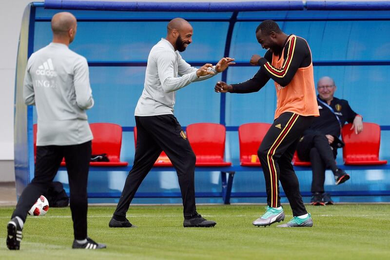 Henry and Romelu Lukaku during training. Reuters