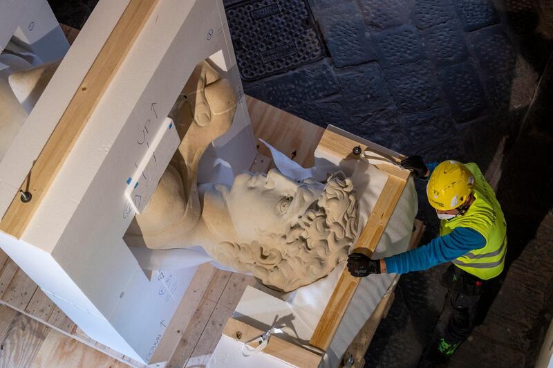 The 3D-printed copy of Michelangelo's David statue is made of acrylic resin covered with marble dust.  EPA