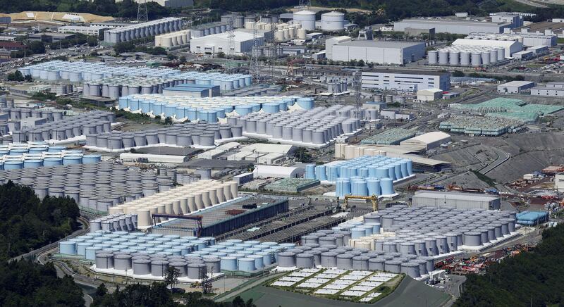 Tanks containing treated radioactive wastewater at the Fukushima Daiichi nuclear power plant in Fukushima, northern Japan. AP