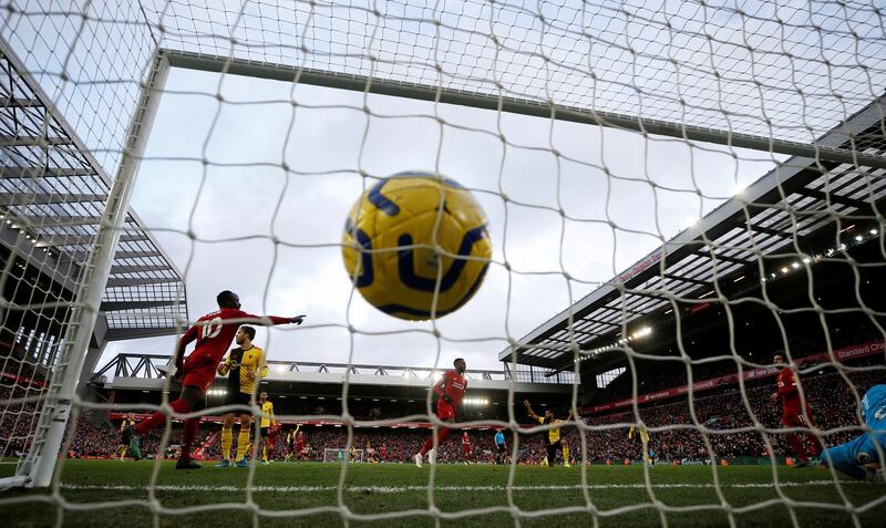 Liverpool's Mohamed Salah celebrates scoring their second goal. Reuters